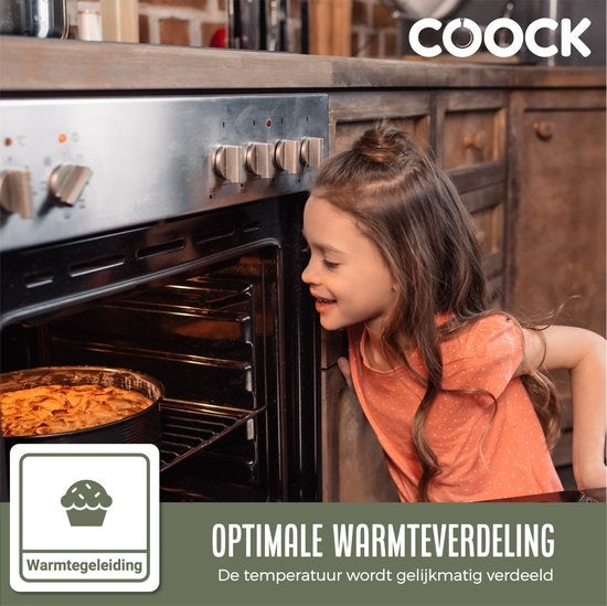 COOCK 3-delige Bakvorm Set Vierkant- Springvorm - Taartvorm Rechthoek met Antiaanbaklaag - 24 tot 28 Cm Diameter -Cakevorm Incl. Deegschraper & E-Book