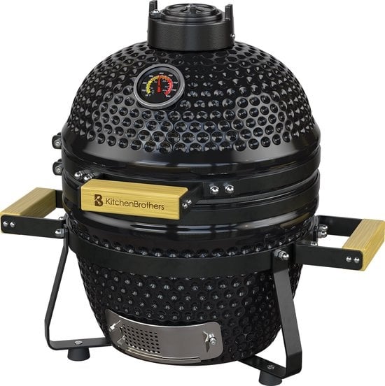 KitchenBrothers Kamado BBQ– Incl. Accessoires & Pizzasteen – 50 x 38,5 x 47 cm – Zwart