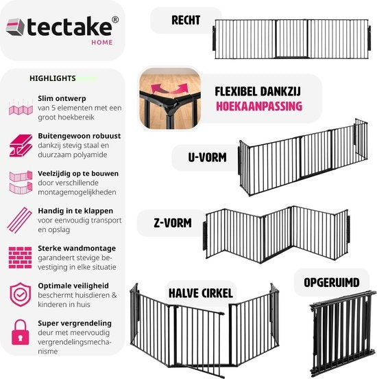 tectake® - Openhaardhek veiligheidshek haardscherm- Agni - 5 elementen - stabiel en veilig - 403569