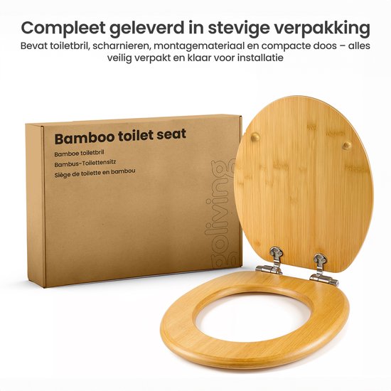 Goliving WC bril - Toiletbril met Deksel - Softclose - Universeel - Inclusief Montageset - Hout - Bamboe