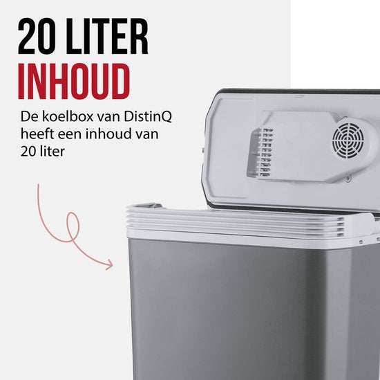 DistinQ Elektrische Koelbox voor Auto en Camping – Koelbox Elektrisch met Verwarmingsfunctie - 12v 230 Volt – 20L - Grijs