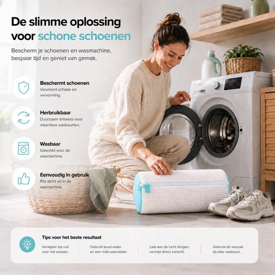 BOTC Schoenen Waszak Set - 2 Stuks - Herbruikbare Waszak voor Schoenen – 360° Diepe Reiniging met Microvezel - Beschermende Schoenen Waszak voor Wasmachine en Droger - Wit en blauw