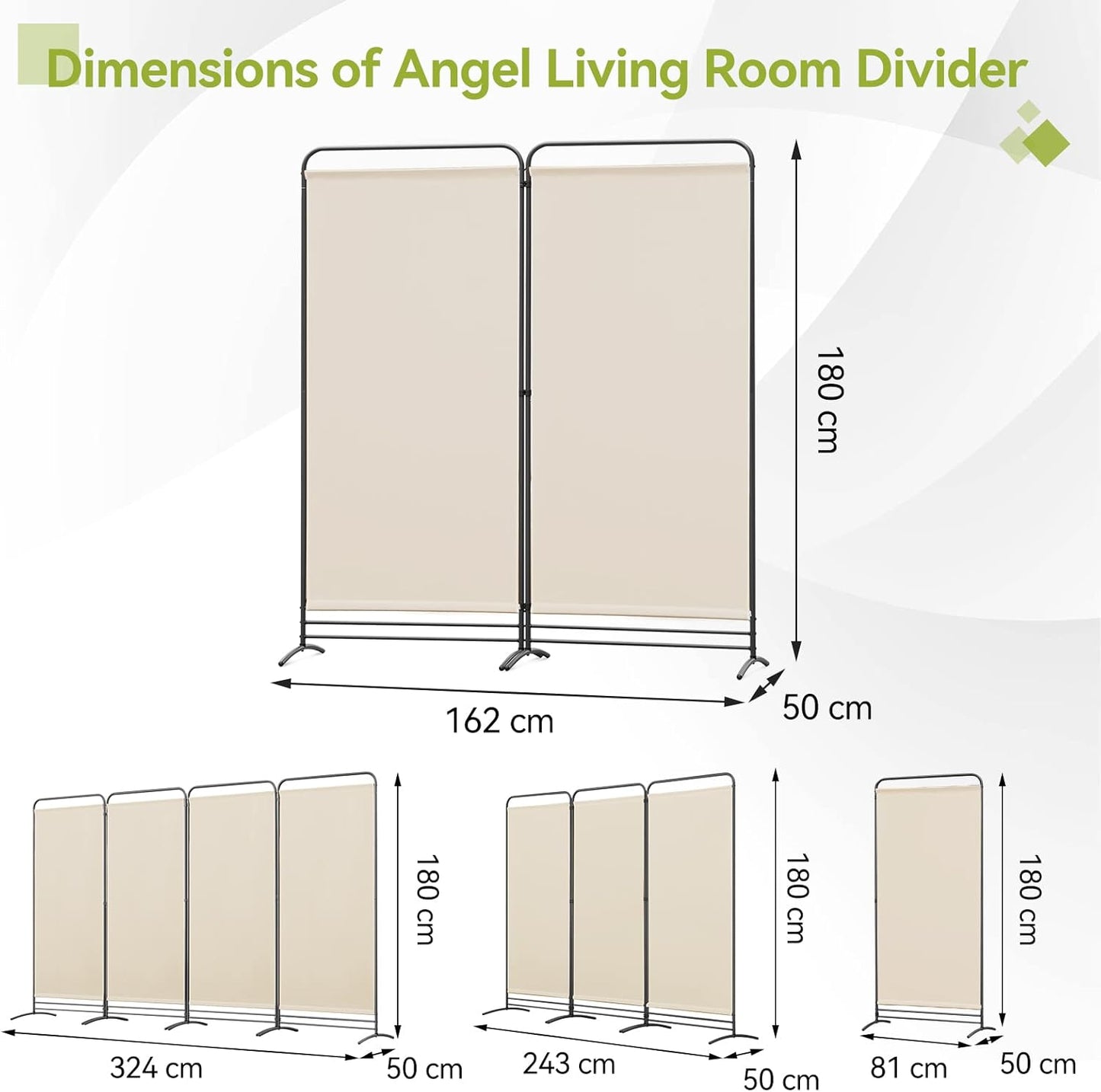 Angel Living Kamerscherm 2 Panelen - 162 x 180 cm - Beige