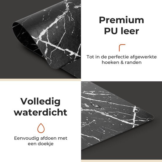 Castagnola Lederlook Placemats - Antislip Placemat van Kunstleer - Waterafstotende Onderlegger - Onderzetter - 6 Stuks - 45 x 30 cm - Zwart/Wit - Marmerpatroon