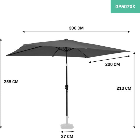 VONROC Stokparasol – Kantelbaar & Incl. Beschermhoes – 200 x 300 x 245 cm – Grijs