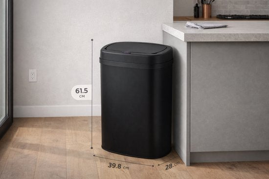 Bayt Prullenbak - Prullenbak 50 Liter - Prullenbak met Sensor - Vuilnisbak - Afvalbak - Metaal - Zwart