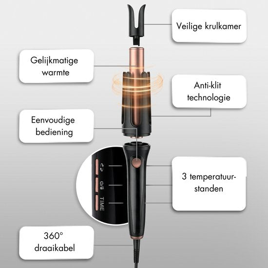 Sansbeauté Automatische Krultang - Keramische Haarkruller - Haarkrultang - Hair Curler - Haarstyler - Wavy Hair - Curling Iron - Krulborstel Roterend - Golvenkrultang - Wave Krultang