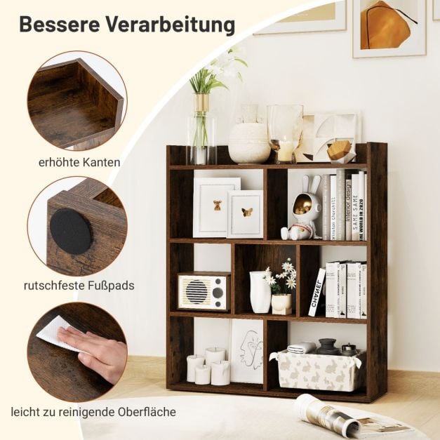 Coast Boekenkast met 7 Open Vakken – 80 x 20 x 90 cm – Koffie, Wit of Walnoot