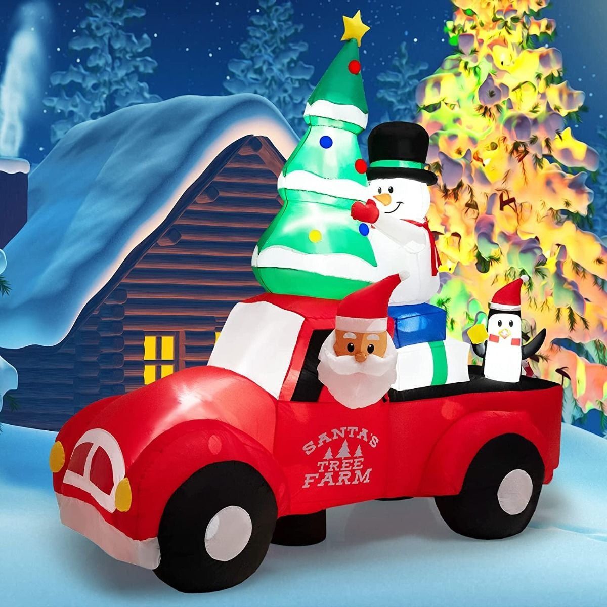 Coast Lange Opblaasbare Kerstwagen Met Kerstman Kerstversiering Kleurrijk - 220cm