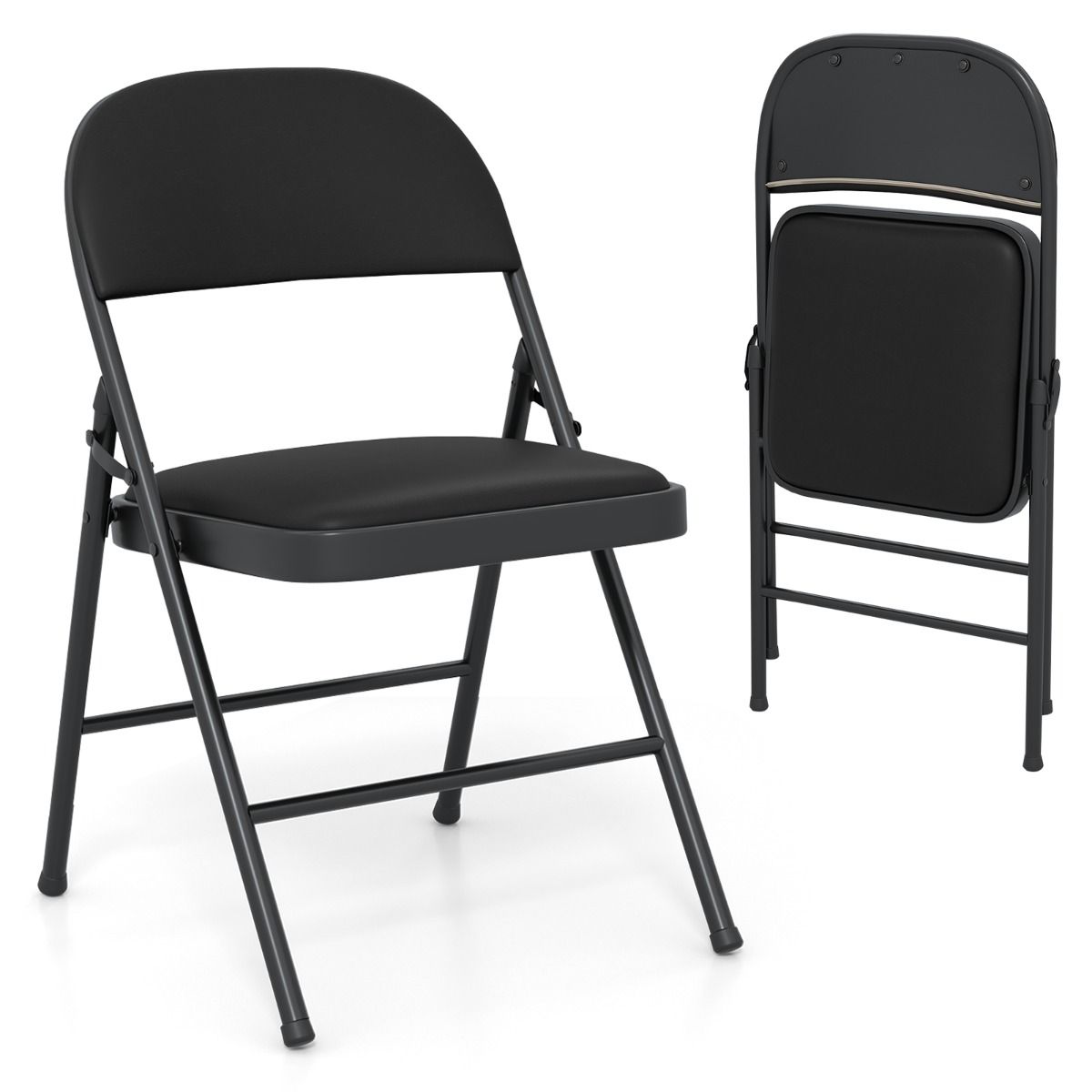 Coast Klapstoelen Set van 2 - metalen frame - kunstlederen bekleding - zwart