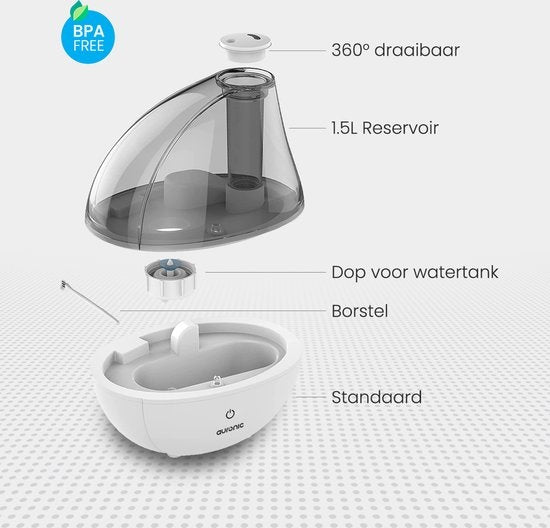 Auronic Luchtbevochtiger - Geschikt voor Babykamer & Slaapkamer - Wit - Inclusief Waterfilter