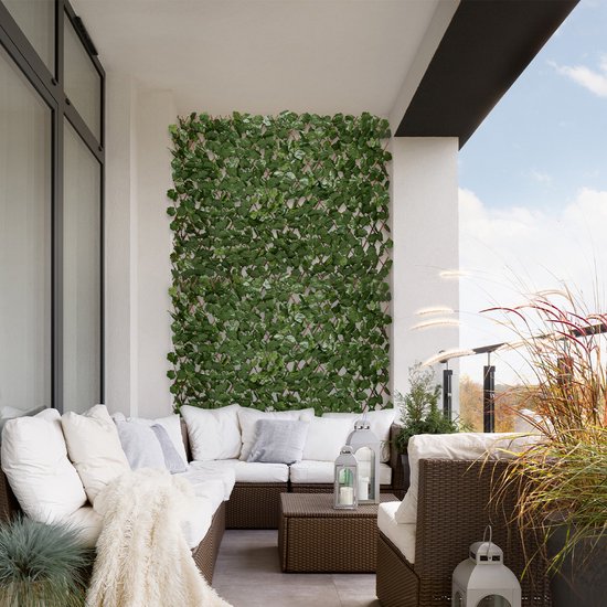Brixy Kunsthaag – Uitschuifbaar – 180 x 90 cm – Kunstklimop – Kunstplanten Voor Buiten En Binnen – Namaak Plant – Kunst Klimop – Uittrekbaar – Tuinscherm – Balkonscherm
