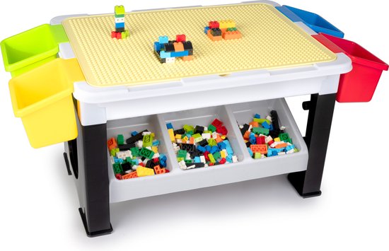Eddy Toys 300-Delige Set Speelgoed - Speeltafel: 48 x 35 x 31 Cm  - 291 Bouwblokken - Opbergruimte - Plastic