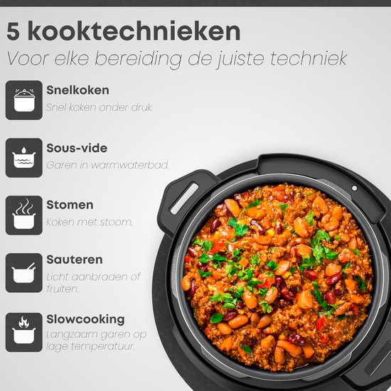Savoré Kitchen Pressure Cooker – 6L – PFAS Vrij – Snelkookpan, Rijstkoker, Slowcooker, Stomer & Sous-vide in één – Multicooker