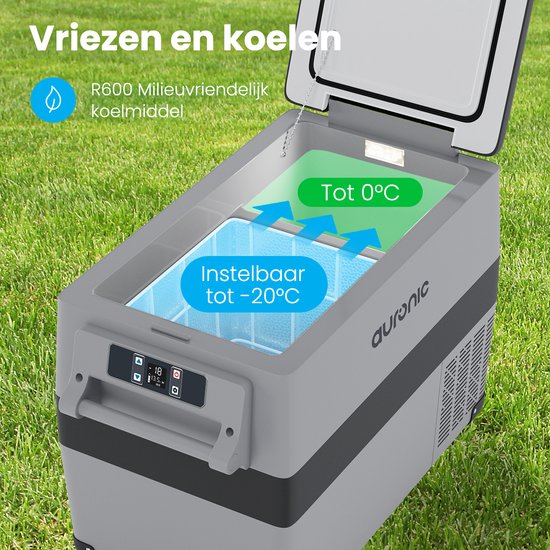 Auronic Compressor Koelbox Elektrisch 12V en 230 volt - Camping Koelkast - 5 Standen - 40.5L - Frigobox - Grijs
