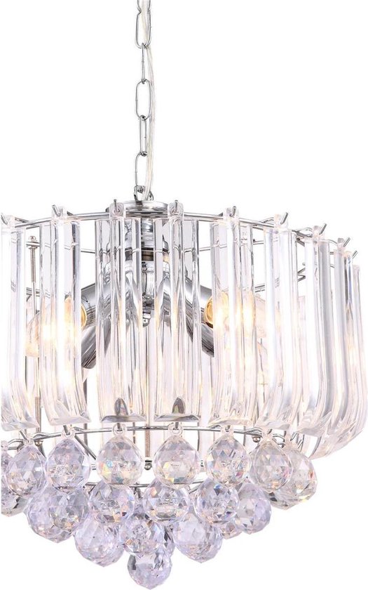 Kroonluchter Globo Minnesota LED - Chroom met heldere acryldecoratie en acrylkristallen