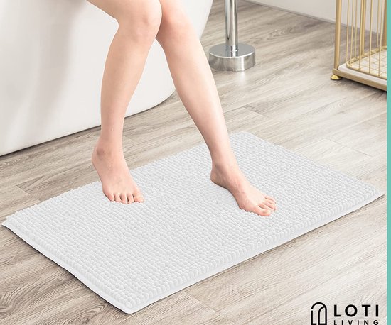 Loti Living Badmat Antislip – Douchemat – Badmat Badkamer – Vloermat - Chenille badmat - Wit - 50x80 cm