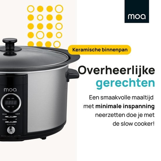 MOA Digitale Slowcooker 6,5 liter - RVS - BPA vrij - SC65D - Zilver