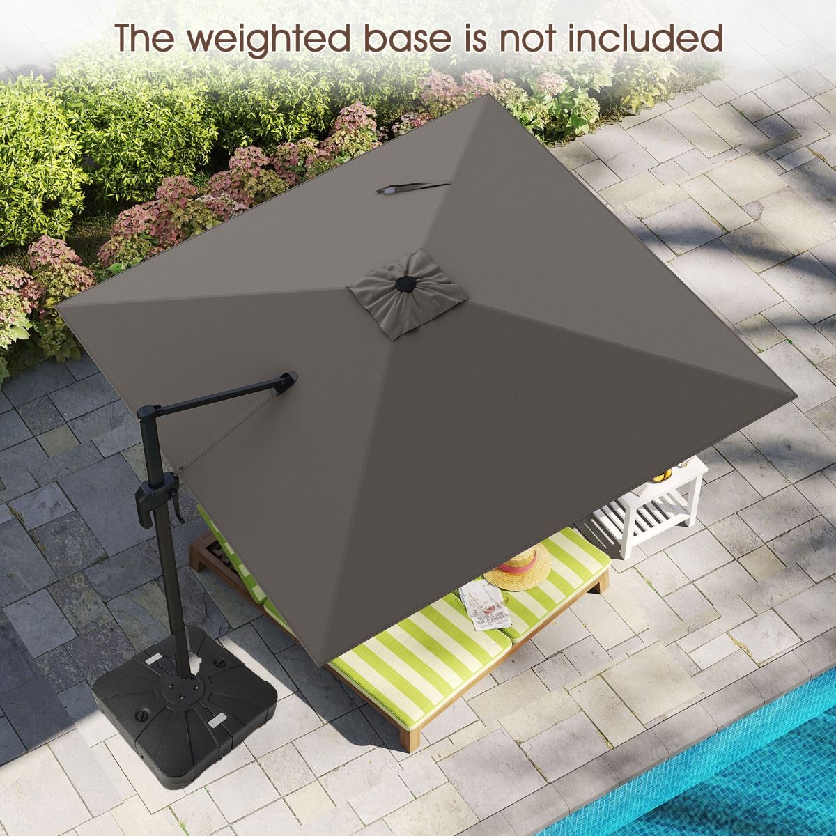 Coast Vierkante parasol - 360° draaibaar - verstelbare helling - grijs 300 x 300 cm
