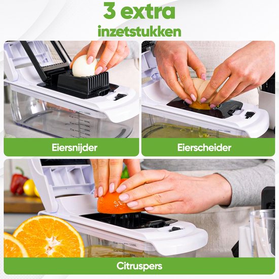 Stosh Mandoline - Groenteslijper - Uiensnijder - Spiraalsnijder - 7-delig - BPA-vrij - Wit