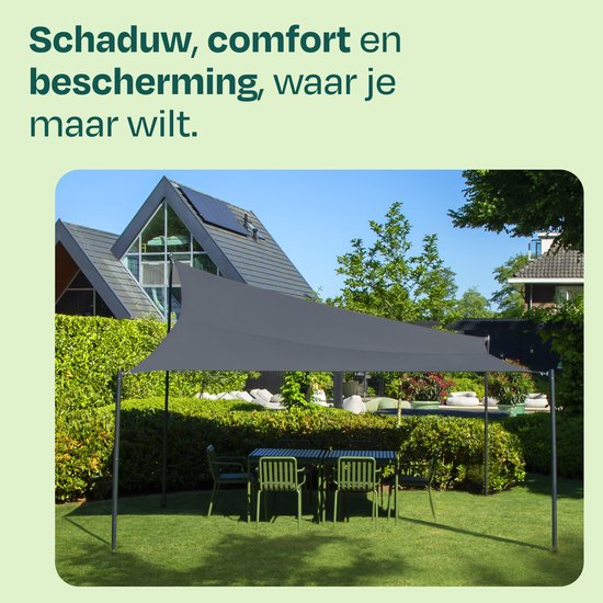 VONROC schaduwdoek rechthoek - 400x300 cm - grijs - waterafstotend - UV-bescherming UPF 50+ - incl. RVS bevestigingsset