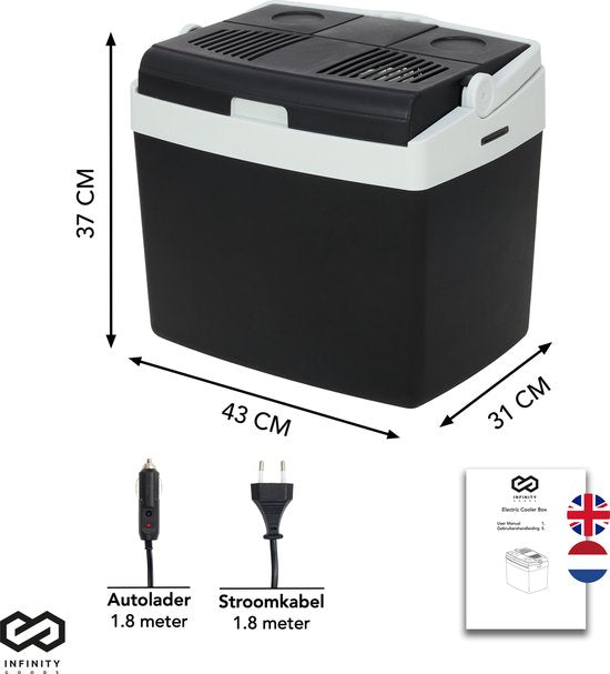 Infinity Goods Elektrische Koelbox - 25L - Coolbox - 12V en 230V - Frigobox - Koelen en Verwarmen - Zwart