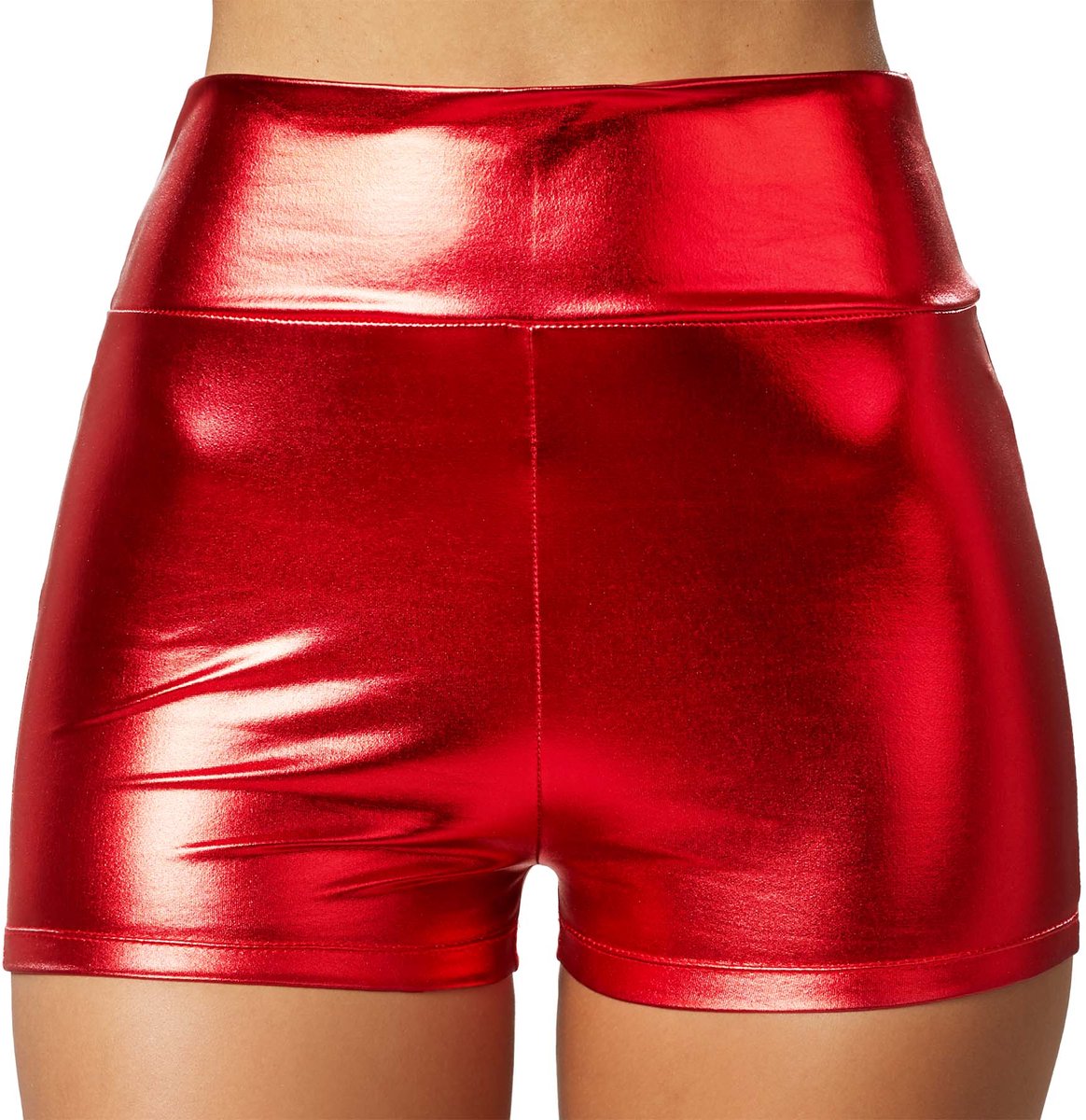 Dressforfun – Metallic Hotpants Rood – Nauwaansluitende Sexy Short in Glanzende Metallic Look – Maat L