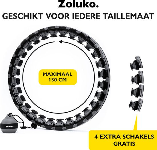 Zoluko Hoelahoep XXL - 130 cm Omtrek - Hula Hoop - Hoepel - Hoelahoep Fitness - Hula Hoop Fitness - Fitness Hoepel - Weighted Hula Hoop - Weight Hoop - Hoelahoep met Gewicht - Hoelahoep Volwassenen - Hoepel Fitness - Body Hoop - Zwart