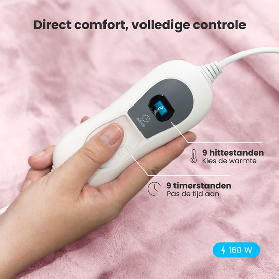 Auronic Elektrische Deken - 200x180cm - Warmtedeken - 2 Persoons - 3 Warmtestanden - Bovendeken - Met Timer - Verwarmingsdeken - Roze