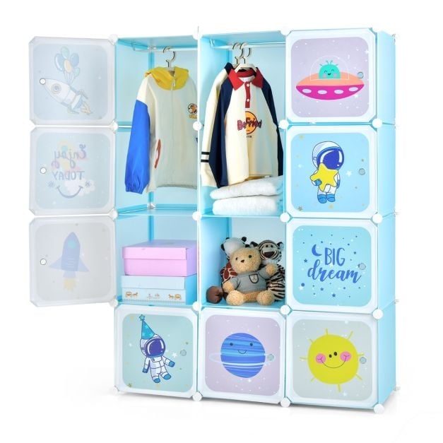 Coast Kledingkast voor Kinderen - 12 Opbergblokken 2 Hanggedeeltes - 107 x 36 x 142 cm - Blauw