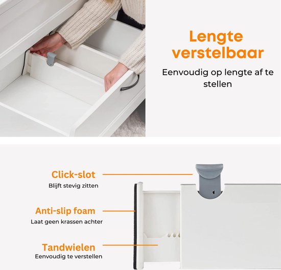 Posity Ladeverdeler - Verstelbaar & Uitschuifbaar - 4 Stuks - Lade Organizer - 38-54 cm - Voor Keuken, Slaapkamer & Kleding - Kunststof - Wit