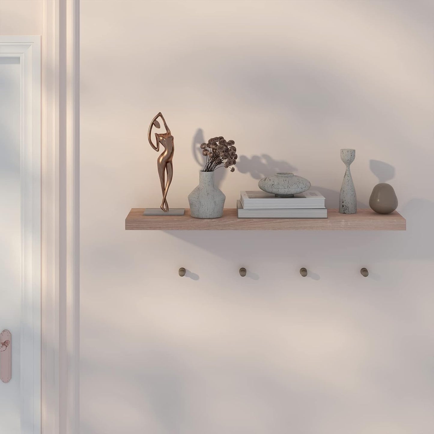 Eugad Wandplank 80 x 22,9 x 3,8 cm - Zwevende Boekenplank van Hout in Eikenlook - Retro Design