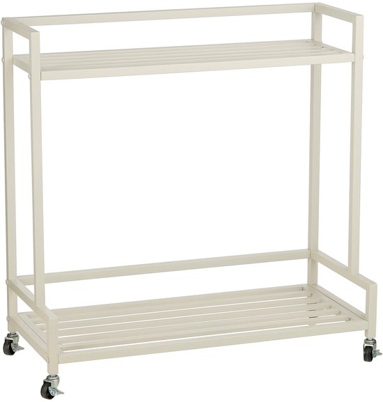 Mica Decorations Greenrax Plantenrek op Wielen - Plantenstandaard voor Kamerplanten, Buitenplanten of Tuingereedschap - Meerdere Plateaus Plantenonderzetter - 80 x 35 x 81 cm - IJzer - Off-white