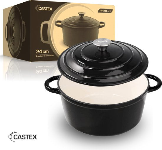 Castex Elegance Royal Gietijzeren Braadpan met Deksel 24 cm - Inductie Pan - Braadpannen Gietijzer - Zwart