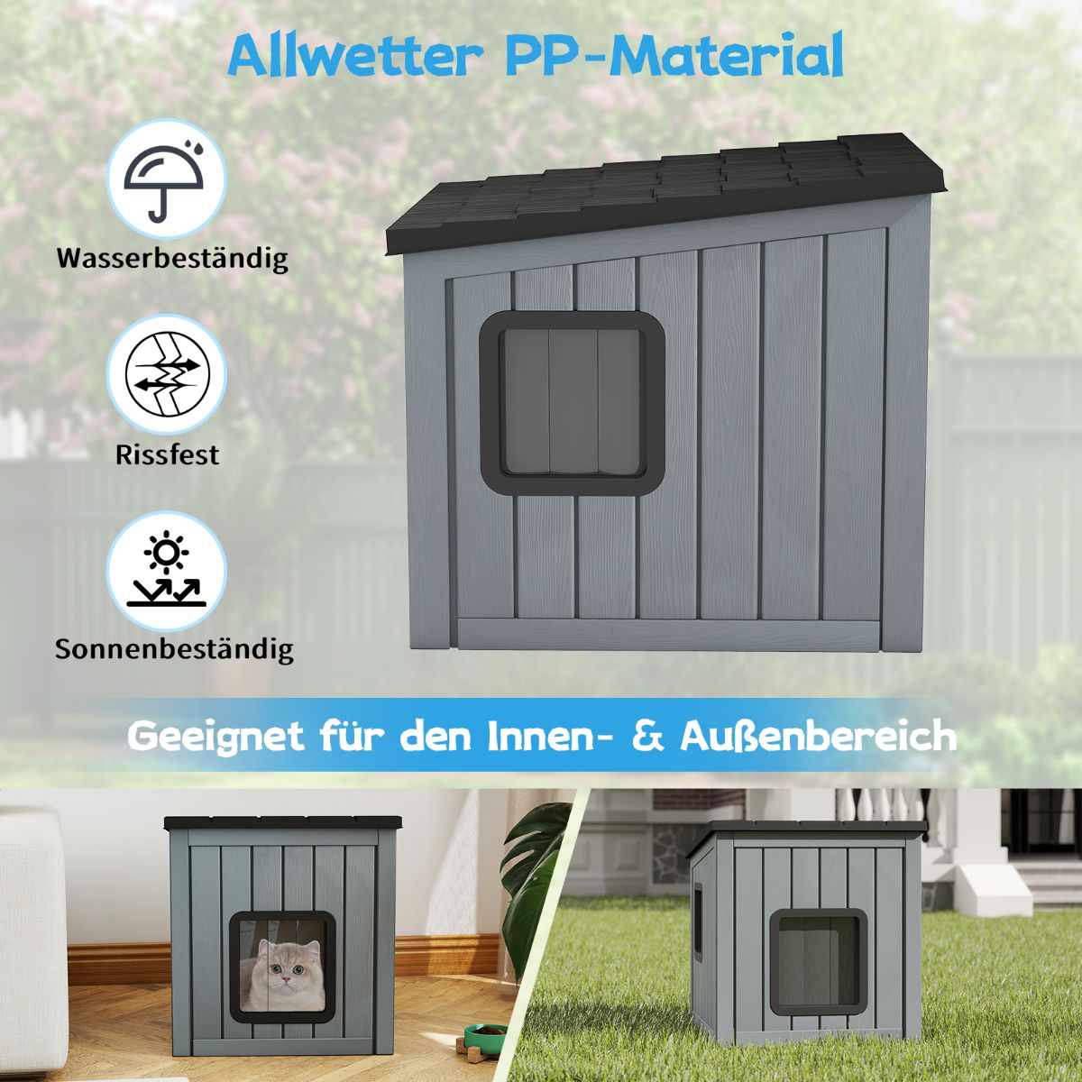 Coast Kunststof kattenhuis - weerbestendig - dubbele PVC-deuren - grijs - 62,5 x 54 x 56,5 cm