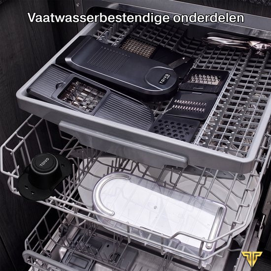 Toivo Kitchen Groentesnijder - BPA-Vrij - Multifunctioneel - 7 in 1 Keuken mandoline - Handmatig - keuken accessoires - Keukensnijder - Uiensnijder - Spiraalsnijder - Frietsnijder - Zwart