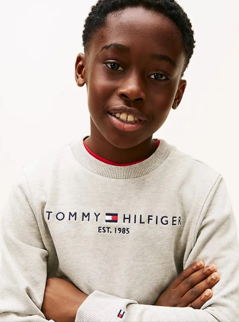 Tommy Hilfiger Essential Sweatshirt Kids - Lichtgrijs Melange - Maat 14 - Biologisch Katoen