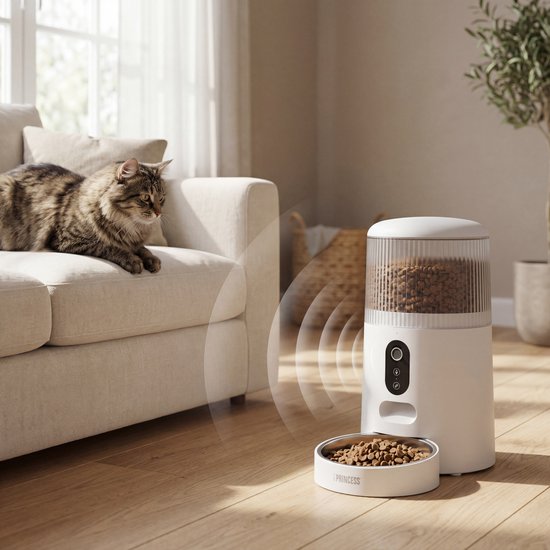 Princess Automatische Voerbak - HD Camera & Smart - 4 Liter – Kat & Hond - App‑Bediening – Geplande Voeding – Roestvrijstalen Kom – Back-up Batterij - Voerautomaat - Voerdispenser - 610045