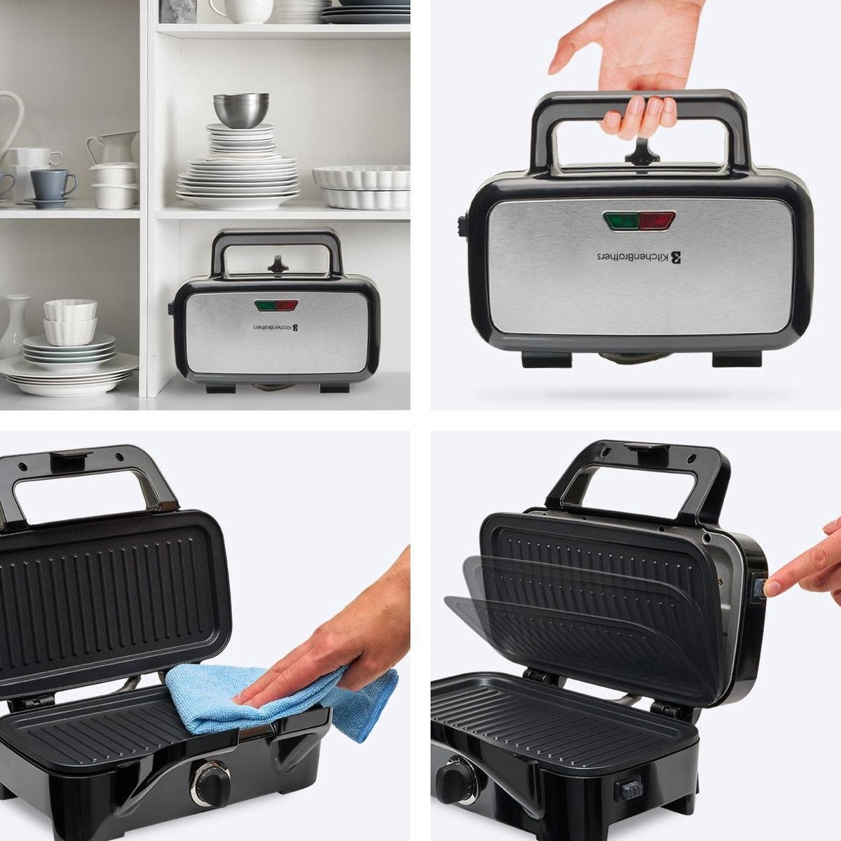 KitchenBrothers 3-in-1 Wafelijzer - Tosti Apparaat - Contact Grill - Verwisselbare Platen - RVS