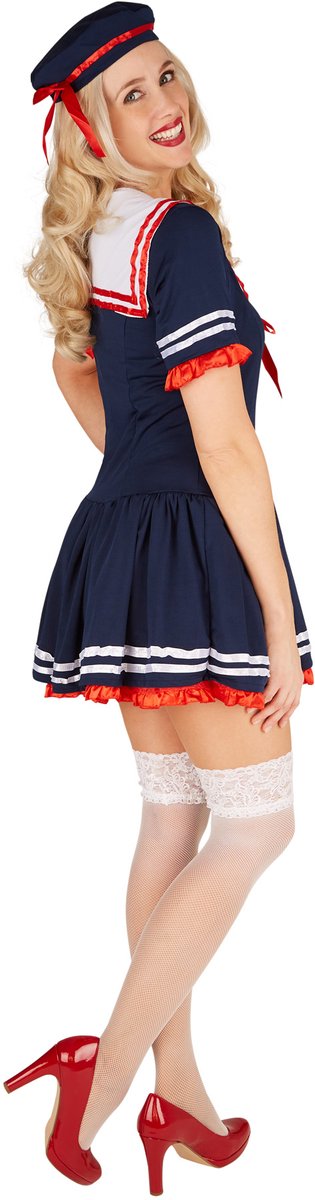 Dressforfun - Marinedame - Vrouwenkostuum met betoverende jurk en hoed voor carnaval, themafeesten & verkleden - Maat M