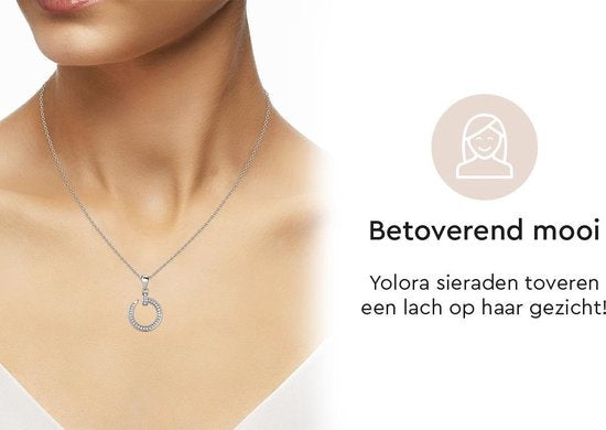 Yolora Dames Ketting met Ronde Hanger - Kalpa Camaka Kristallen - Zilverkleurig - 18K Witgoud Verguld - Vrouwen Collier Zilver - Sieraden - Halsketting - Luxe Giftbox - Geschenkdoos - Cadeau doos - Geschenkverpakking - Mooie Cadeauverpakking