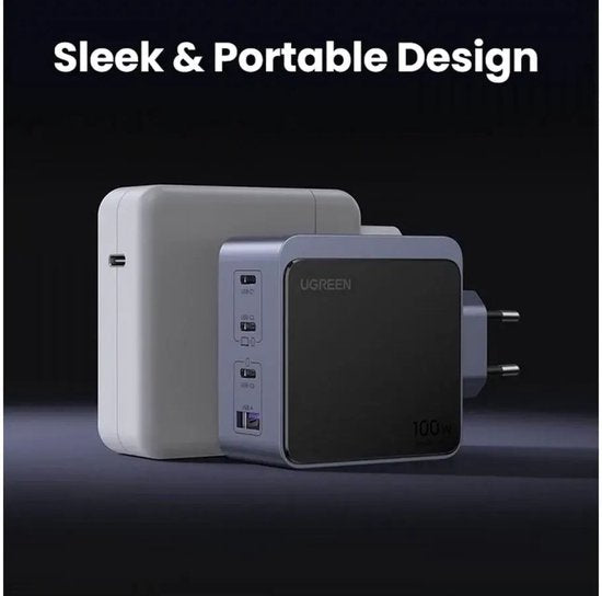 Ugreen Nexode S 100W 4-Port GaN Fast Charger EU gray Mobiele computer, Mobiele telefoon, Laptop, Powerbank, Tablet Grijs AC Binnen