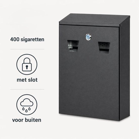 Ceruzo Wandasbak Zwart – Groot – Slot – Buiten Asbak – 32 x 26 x 8.5 cm