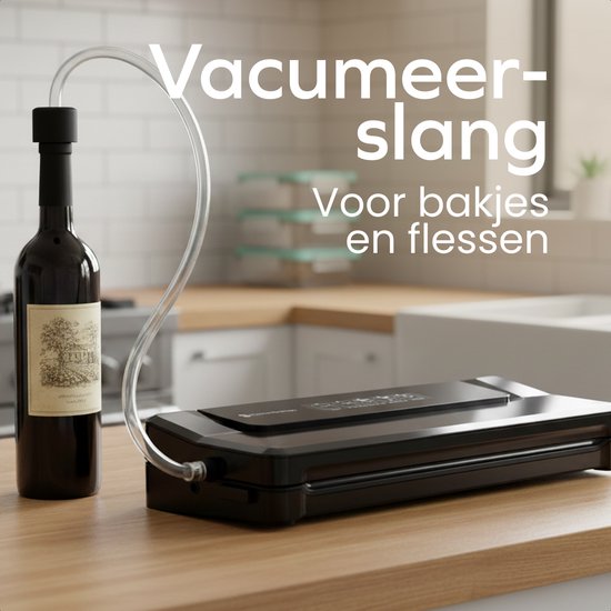 KitchenBrothers Vacumeermachine Essential - 4,5L/min. - Vacuüm Sealer - BPA-vrij - 4 Standen - Incl. 40 Vacumeerzakken en Vacuumslang - Zwart