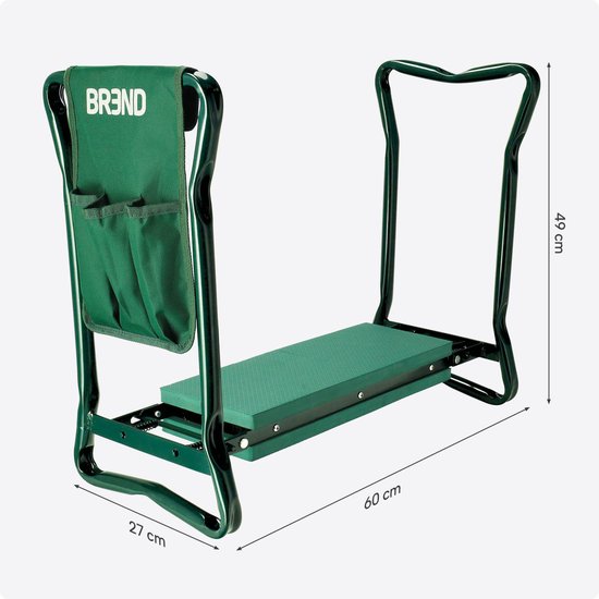 Inklapbaar Tuinkrukje met Kniesteun - EVA-schuim – Tot 150 KG - Stalen Frame met Gereedschapstassen – Zitten en Knielen - BREND BR-2252