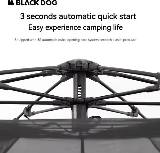 Black Dog Dome Tent - Hoogwaardige kampeertent voor 6-8 personen - Hexagonaal automatisch - Draagbare familietent - Opvouwbaar vinyl - Bescherming tegen zon en regen - Zwart