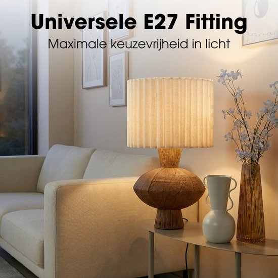 Mica Decorations Frey Tafellamp Woonkamer - Japandi Stijl - Lamp Decoratief met Lampenkap - Bureaulamp Tafellampen Woonkamer - 51 x ⌀32 cm - Bruin