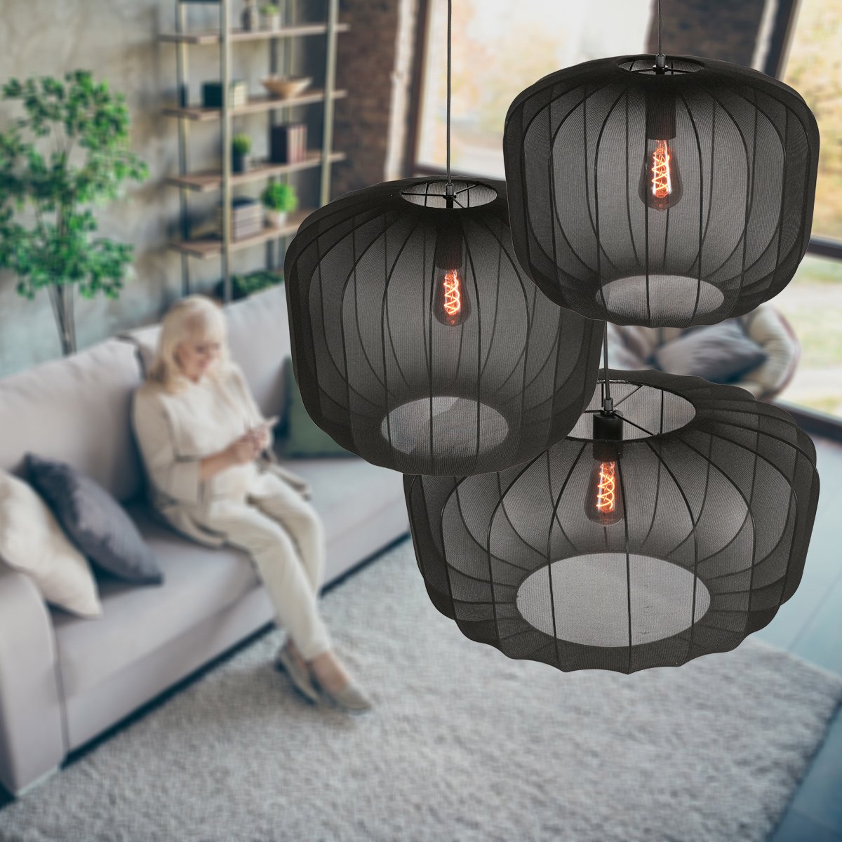Anne Lighting - hanglamp - Sable - zwart - linnen metaal - Ø 45cm - E27 - 4191ZW