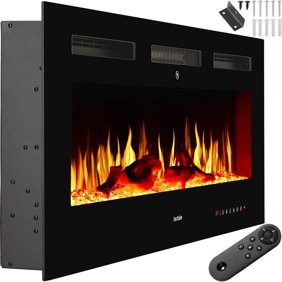 tectake® Wandhaard - Elektrische Haard - Sfeerhaard - 106,5 x 12 x 43 cm - 900W & 1800W - Bediening met Afstandsbediening of App - met Thermostaat - Kachel - met Verwarming - Haarden - Hout en Gloeieffecten - 3D Vlammen - Timer