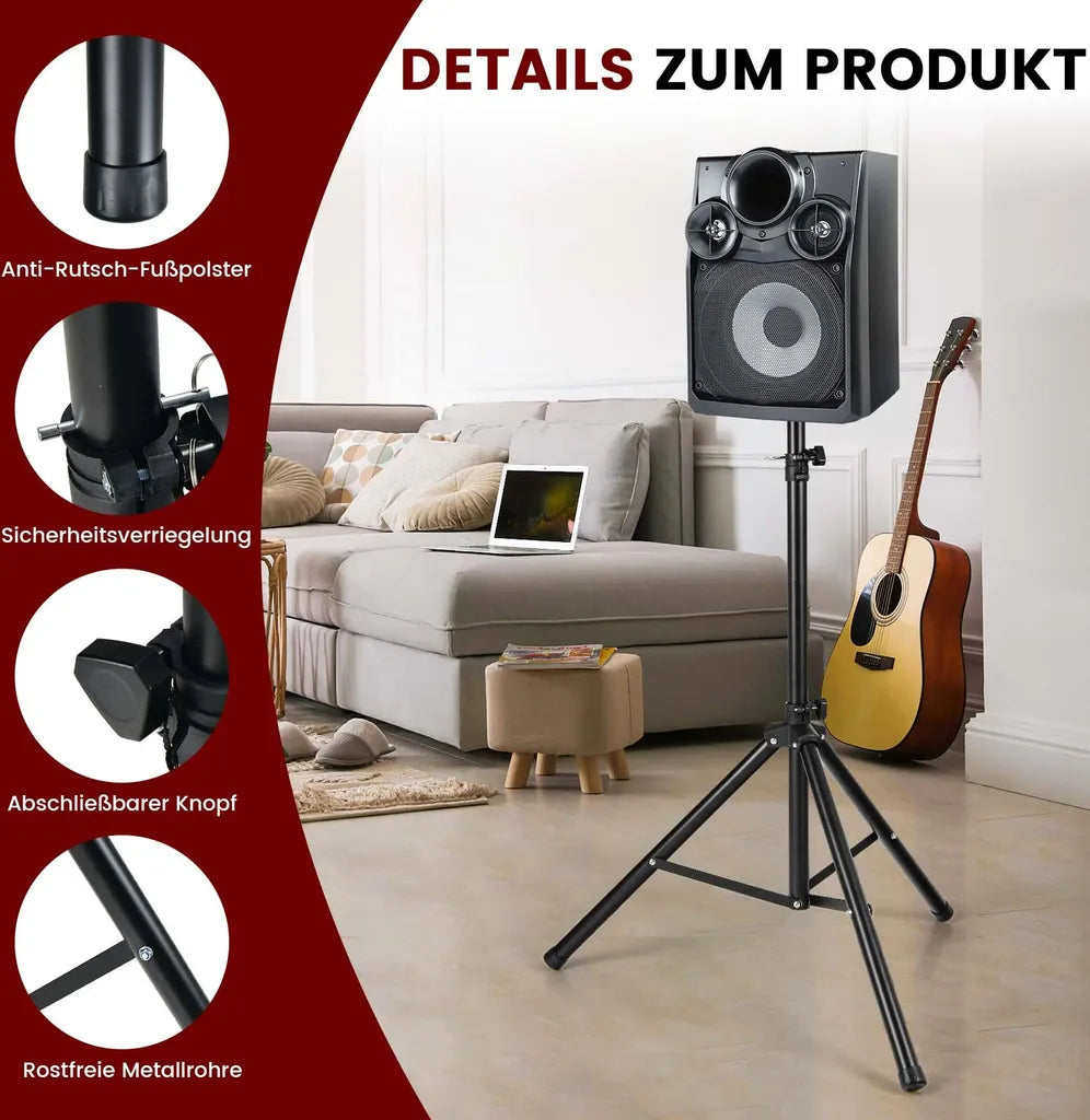 Coast Speakerstatief – Verstelbaar tot 183 cm – max. 50 kg – 12 x 12 x 97 cm – Zwart